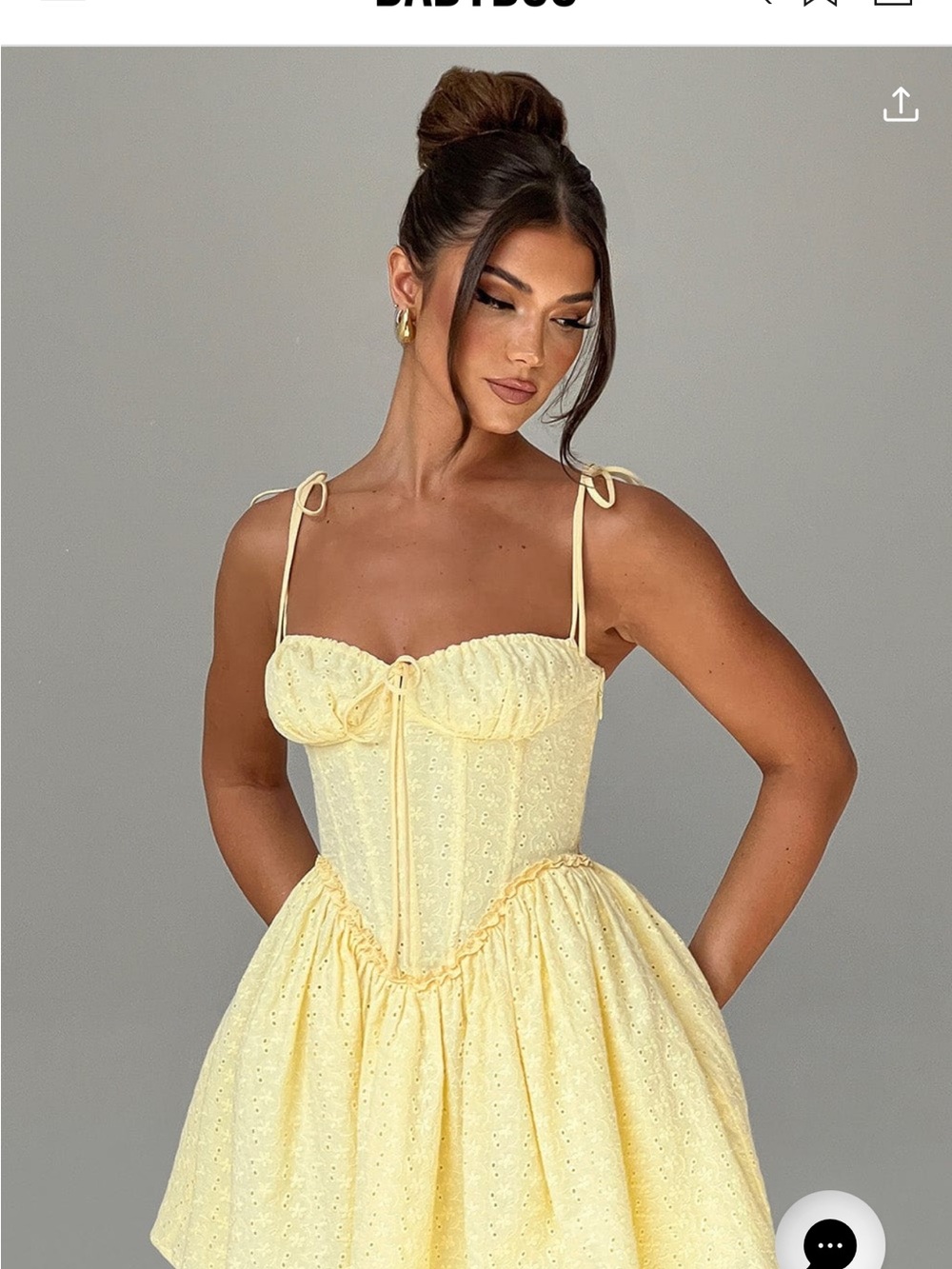 Sold out! Tie-Shoulder Corset Mini Dress in Lemon Yellow Phoebe dress by Babyboo